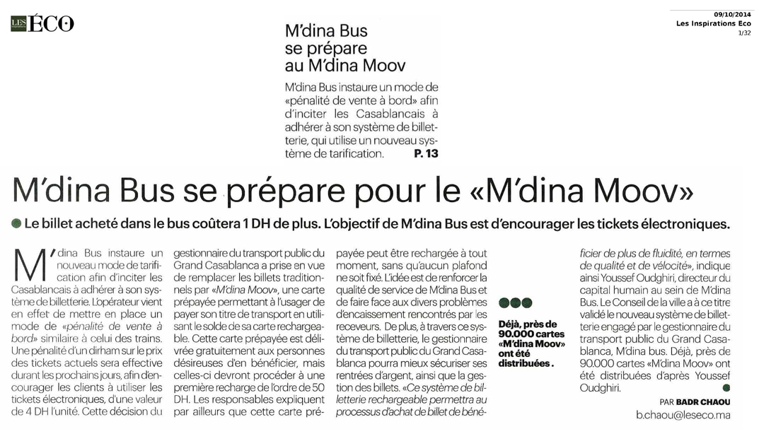 Journal Les Inspirations ECO – MDINABUS – 9 octobre/october 2014