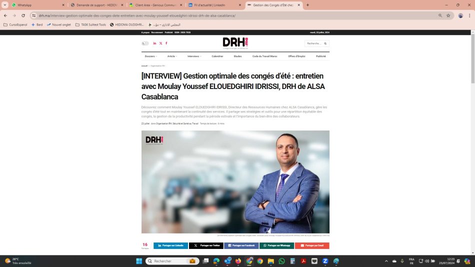 DRH.MA – Interview: Gestion optimale des congés d’été : Entretien avec Moulay Youssef ELOUEDGHIRI IDRISSI DRH ALSA Casablanca