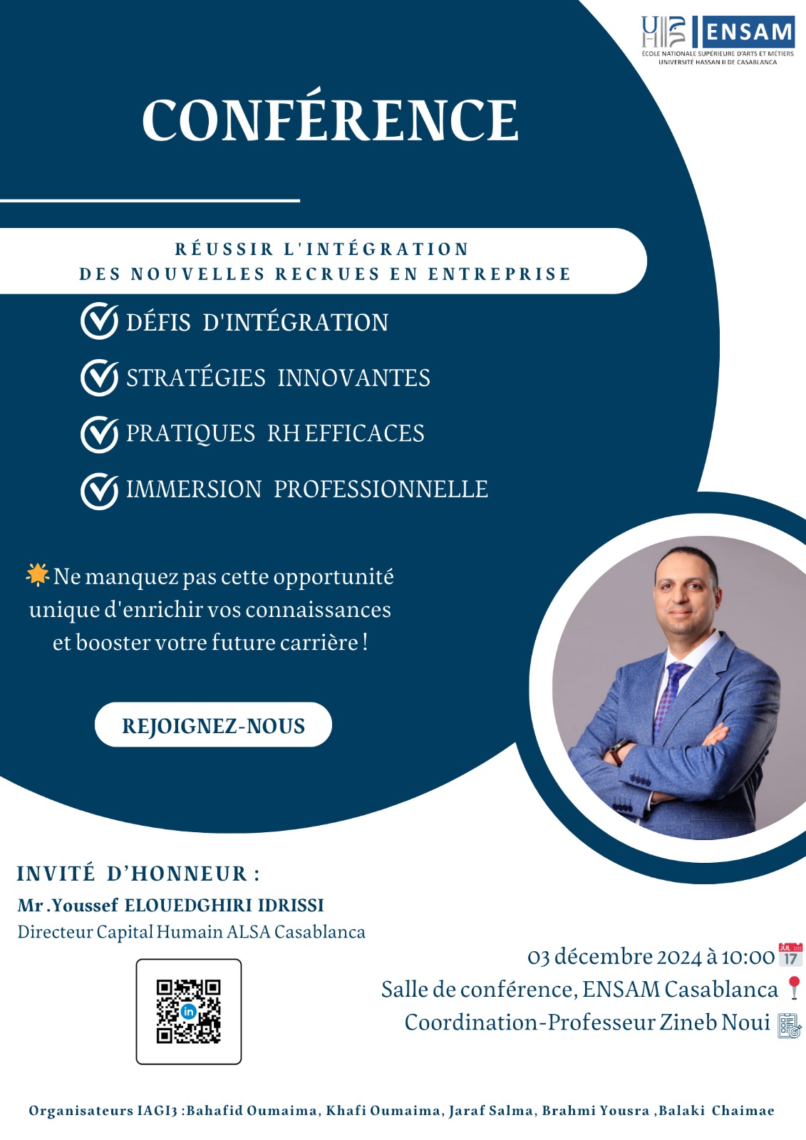 ENSAM Casablanca – Conférence sous le thème : Réussir l’intégration des Nouvelles recrues en entreprise